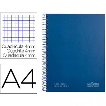 Cuaderno espiral Navigator A4 tapa dura 80h 80gr cuadro 4mm con margen azul marino