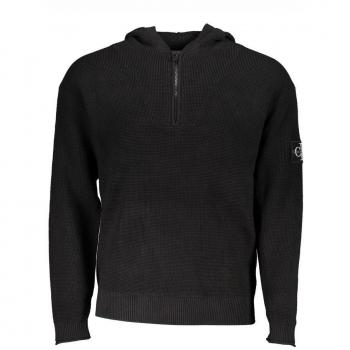 Calvin Klein Men's Regular Fit Black Cotton Hooded Sweatshirt with Logo - Size L