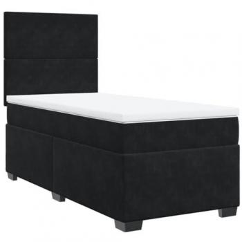 Cama box spring con colchón de muelles en terciopelo negro 90x200 cm
