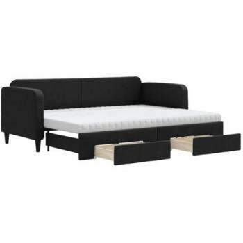 Sofá cama nido con cajones tela negro 80x200 cm