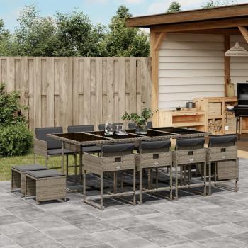 Set de Comedor de Jardín 13 Piezas con Cojines Grises en Polyrattan
