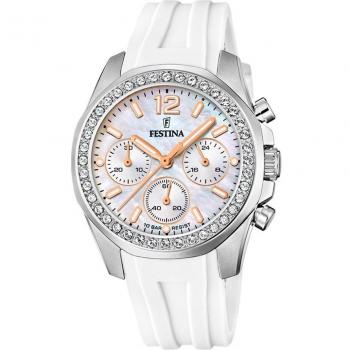 Reloj Festina Rainbow F20610/1 Analógico para Mujer con Esfera Beige y Correa de Caucho Blanco