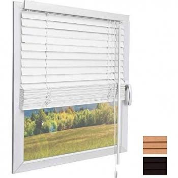 Persiana Veneciana de Madera Sostenible SolDecor JH3 Blanca 40x130cm - Ecológica para Interior y Exterior