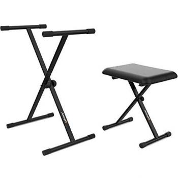 Audibax Onyx Pack V2 - Soporte de Teclado de Tijera con Banqueta - Soporte para Teclado con Ajuste de Rótula Easy Lock - Banqueta para Teclado con 3 Niveles de Regulación - Material Robusto y Sólido
