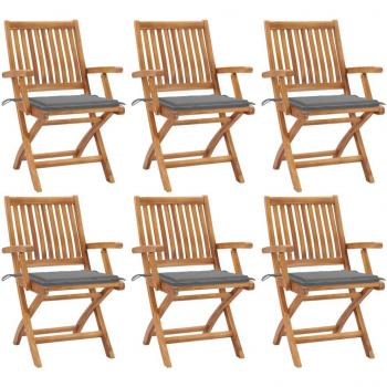 Folding Garden Chairs with Cushions - 6 pcs Solid Teak Wood