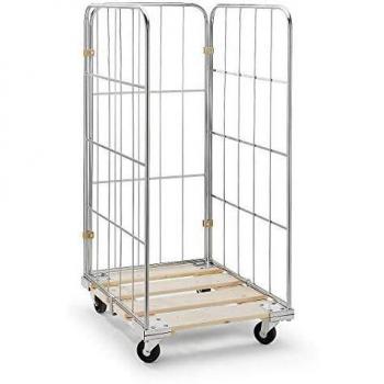 Contenedor rodante con paredes de rejilla y base de madera, 3 lados, dimensiones HxB 1520 x 720 mm