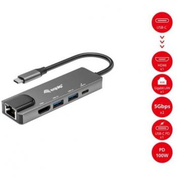 Equip 133489 Docking Station para Portátil con Replicador de Puertos, Conexión Alámbrica USB 3.2 Gen 1 (3.1 Gen 1) Type-C, Color Gris, HDMI