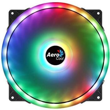 Aerocool DUO20, Ventilador PC 200mm, ARGB LED Dual Ring, Antivibración, Negro