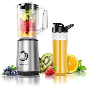 Aigostar Baron - Licuadoras Para Zumos y Batidos con Jarra 1 Litro, Botella 600ml. Batidora Portatil 350W. Batidora Smoothie Para Frutas, Verduras y Milkshake. Acero Inoxidable. Sin de BPA.