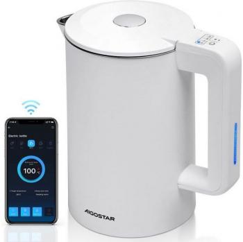 Hervidor de Agua Inteligente Aigostar 1.7L - Temperatura Regulable 40°C-100°C, Doble Pared Acero Inoxidable, Control WiFi, Compatible con Alexa y Google Home, 220
