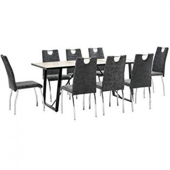 vidaXL Juego de Comedor 9 Piezas Cuero Sintético Mobiliario Decoración Interior Casa Hogar Robusto Duradero Resistente Funcional Práctico Útil Negro