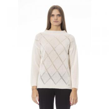 Baldinini Trend Chic Volcano Neck Sweater - Beige Wool - Size XL
