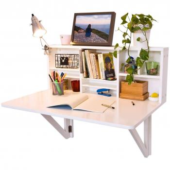 Mesa Plegable de Pared con Estantes de Almacenamiento, Blanco