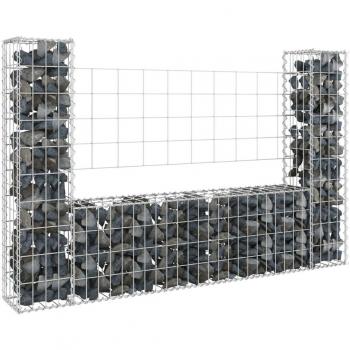vidaXL U-shape Gabion Basket with 2 Posts Iron 140x20x100 cm