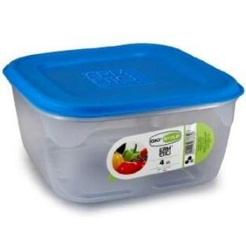 Contenedor Hermético Cuadrado 4L - 4 Piezas, Transparente con Tapa Azul, Apilable, Ideal para Alimentos