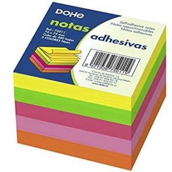 DOHE 75011 - Pack de 400 cubos de notas adhesivas, 75 x 75 mm, Neón