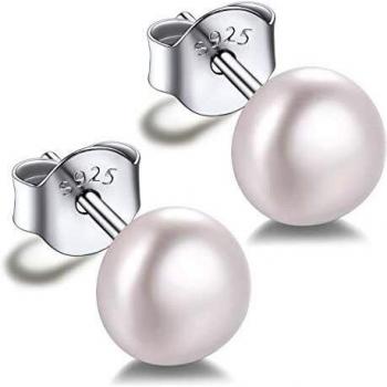 Silvora 6MM Perlas Naturales Pendientes Plata mujer chica Pendientes plata de ley 925 Perlas de agua dulce Regalo Madre Hija Amiga Novia