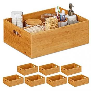 Cajas de Almacenaje de Bambú Natural - Set de 8, Abiertas y Estables, Organizador Sin Tapa para Baño y Cocina (14x40x30 cm)