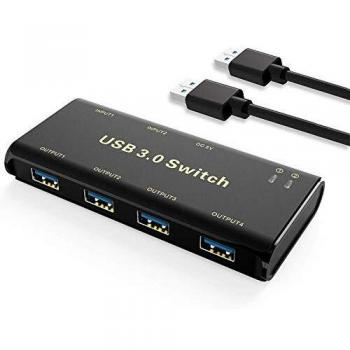 ABLEWE USB 3.0 Switch,4 Puertos Conmutador KVM USB Switch para 2 PCs 2 Entrada 4 Salida para Compartir Ratón,Teclado,Disco Duro,Impresoras,Escáner
