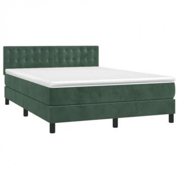 Cama box spring con colchón y LED de terciopelo verde oscuro 140x200cm
