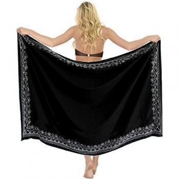 La Leela ari mujeres pareo bordado de rayón viscosa de natación negro falda de la playa de la bufanda sarong