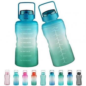 Justfwater Botella de agua sin BPA con marcador de tiempo y pajita, botella deportiva de 3,78 L con asa para Fitness, Gimnasio, Oficina, Pesca, Actividades al Aire Libre