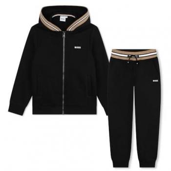 BOSS Kidswear - Chándal de niño liso con acabados de canalé, color negro, modelo J51135