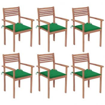 Stackable Teak Wood Garden Chairs with Cushions - Set of 6