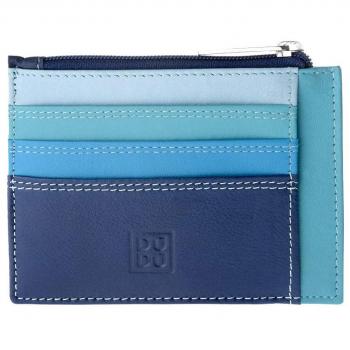 Porta Documentos Tarjetas en verdadera Piel colorada Carteras con Cremallera DUDU Azul