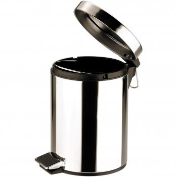 Del redonda acero inoxidable papelera de Pedal con diseño con acabado de espejo, 5 litros, plateado