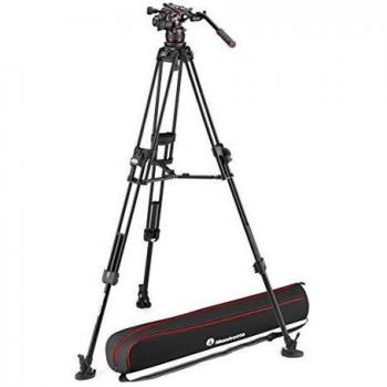 Kit Profesional Manfrotto con Trípode de Aluminio Fast Twin 645 y Cabezal de Vídeo Fluido Nitrotech 612, Carga Máxima 18 kg, Ideal para DSLR y Cámaras de Vídeo