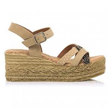 MTNG Sandalia Frida Escamas 52041 Arena - Cuña de Cuero Sintético para Mujer, Talla 39, De Piel, con Interior Piel, Punta Redonda, Sandalias Casual, Cierre con Hebilla