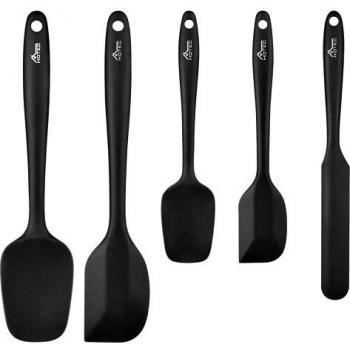 Hotec Espátulas Silicona Cocina de Grado Alimenticio Utensilios de Cocina, Set de 5 Espátulas y Cucharas,para Mezclar, Hornear y Cocina, No Tóxico , Antiadherente, Sin BPA Resistente al Calor 315℃
