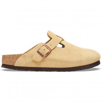 Birkenstock Boston Suede Clogs in Cream Latte