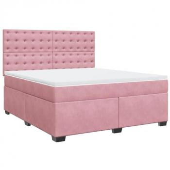 Cama box spring con colchón de muelles en terciopelo rosa 180x200 cm
