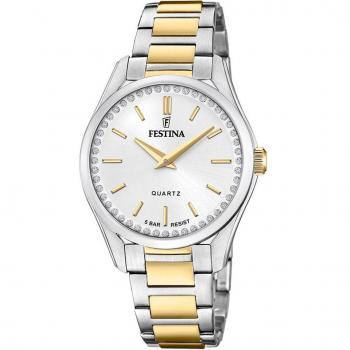 Festina Mademoiselle F20619/1 Women's Analog Watch with Silver Dial, Stainless Steel 316L Case, Bicolor Steel Strap