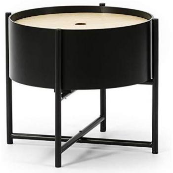 VS Venta-stock Mesa de Centro Redonda Mesa Auxiliar Cobe Color Negro Mate, Tapa de Madera Natural y Patas metálicas en Color Negro/DIAMETRO: 42 cm