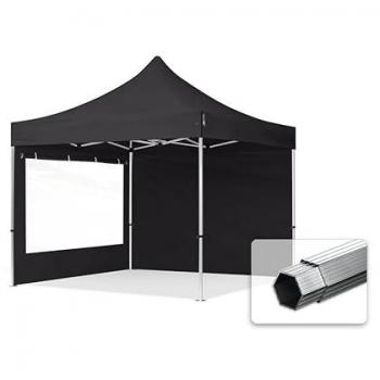 Carpa Plegable 3x3m Profesional Aluminio 40mm con Laterales y Ventanas Panorámicas, Negra