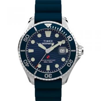 Timex Gents Deep Water Meridian Stainless Steel Quartz Watch with Rubber Strap and Sapphire Crystal