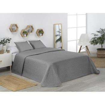 Colcha Bouti Lisa Belmonte Acolchada y Reversible + Funda de Cojín, Microfibra Extrasuave, Ideal para Entretiempo, Color Gris, 180x260 cm