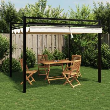 Cenador de jardín con techo retráctil de aluminio crema 3x3 m
