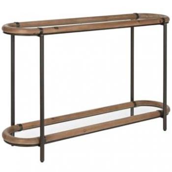 Consola Home ESPRIT de Madera de Abeto y Cristal con Estructura de Metal Negro, dimensiones 131 x 36 x 81 cm