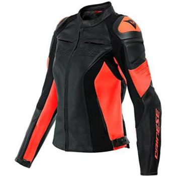 Chaqueta de moto de mujer Dainese Racing 4 Leather, color negro y rojo, talla 48