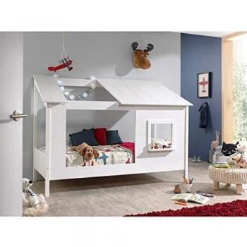 Cama Cabina Infantil de 90x200 cm en MDF y Pino Macizo Blanco con Ventana
