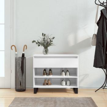 Mueble zapatero de madera contrachapada 70x36x60 cm, color blanco brillante y gris hormigón