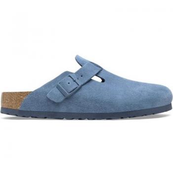 Birkenstock Boston Narrow Suede Clogs in Elemental Blue Jeans, Size 37