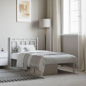 Estructura de cama de metal con cabecero blanco 90x200 cm Vidaxl