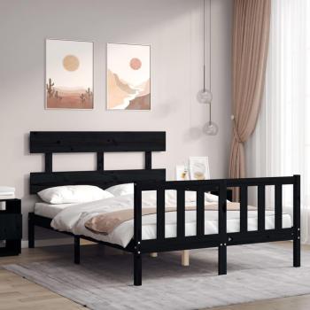 Estructura de cama con cabecero de madera maciza negra 140x200 cm