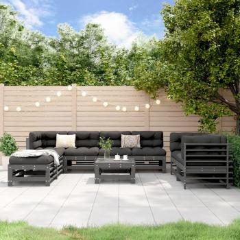 Juego de sala de estar de jardín 9 piezas madera de pino macizo gris