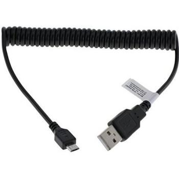 Cable Espiral Micro USB Negro 0,5m-1,2m